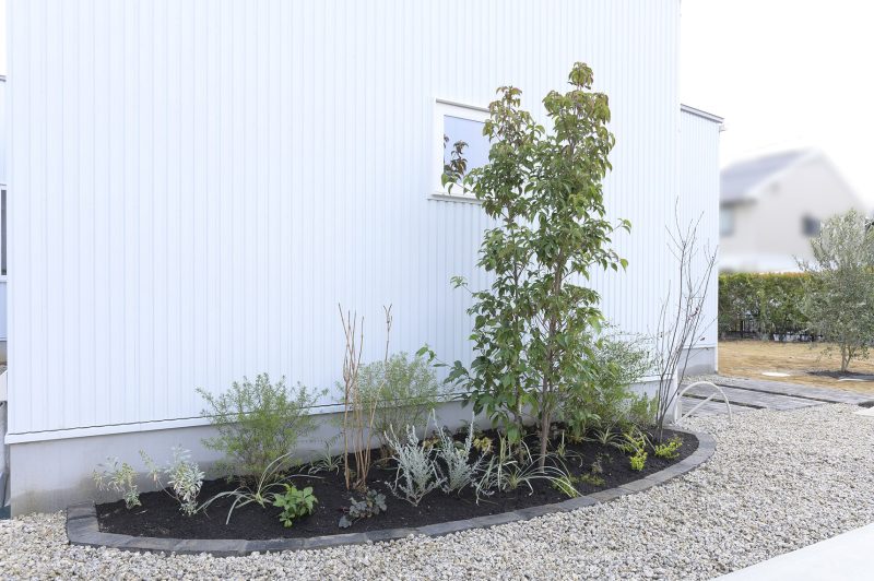 仲良し4人家族の白い平屋の家